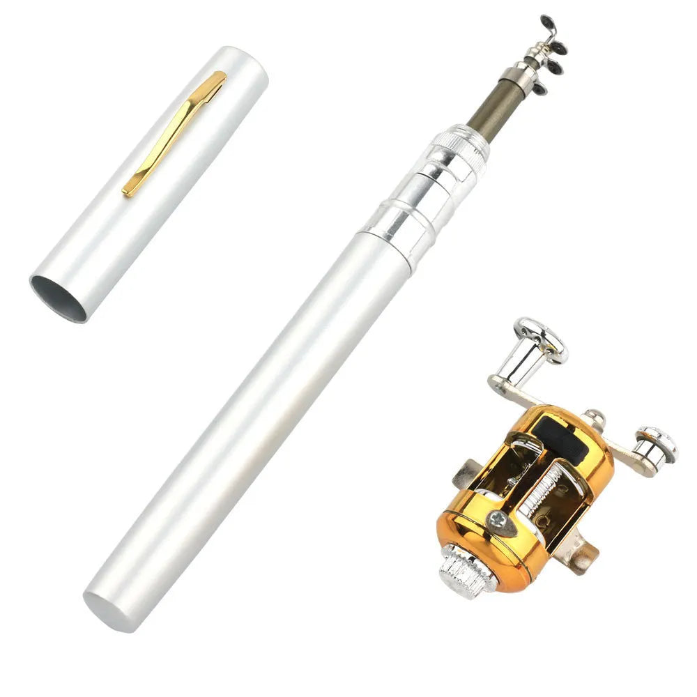 Telescopic pen fishing rod extended to 1m with compact ST5RL spinning reel attached