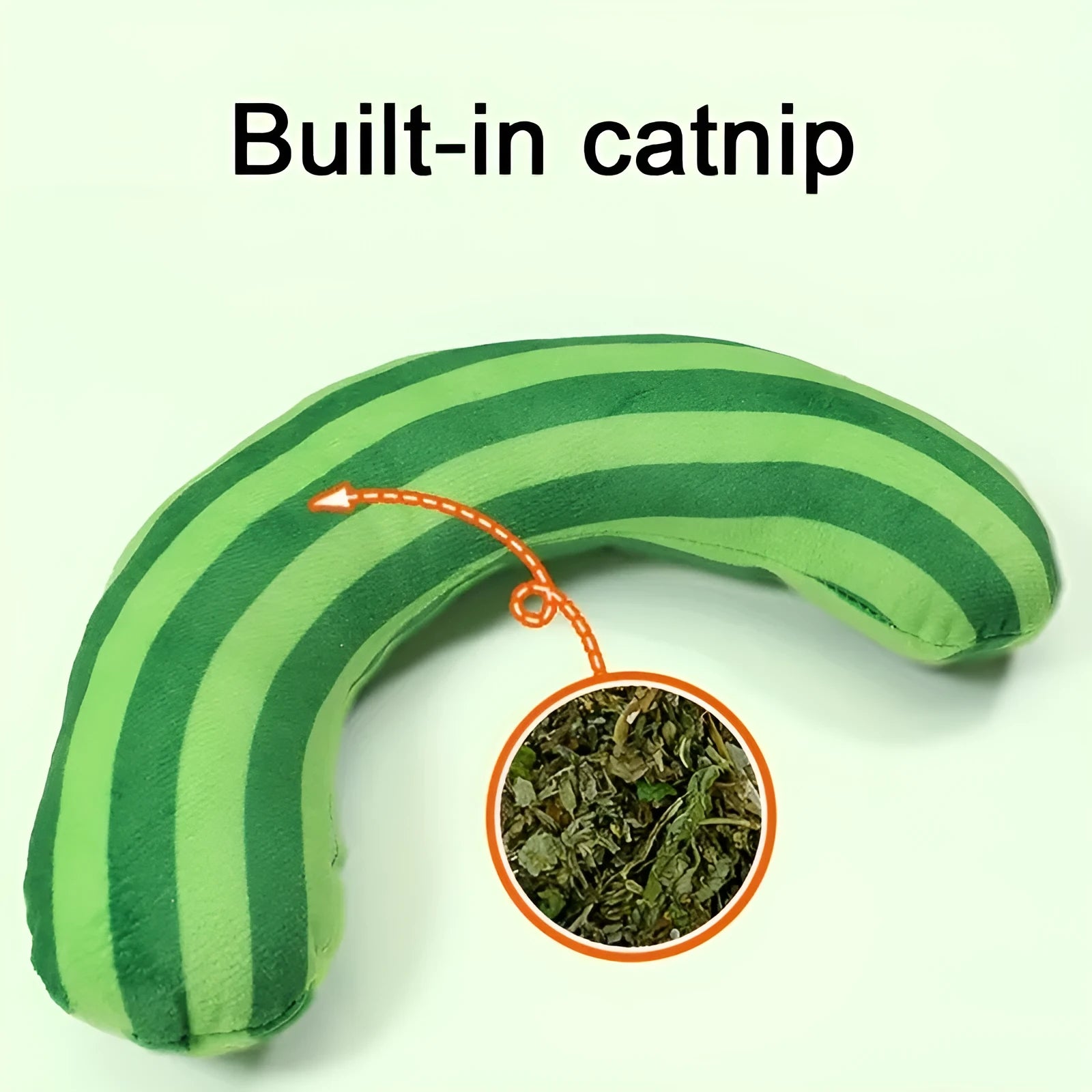 Set of four striped pattern cat pillow toys measuring 23cm by 20cm with catnip filling