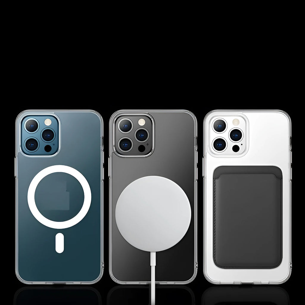 Transparent magnetic phone case for iPhone with MagSafe-compatible back cover
