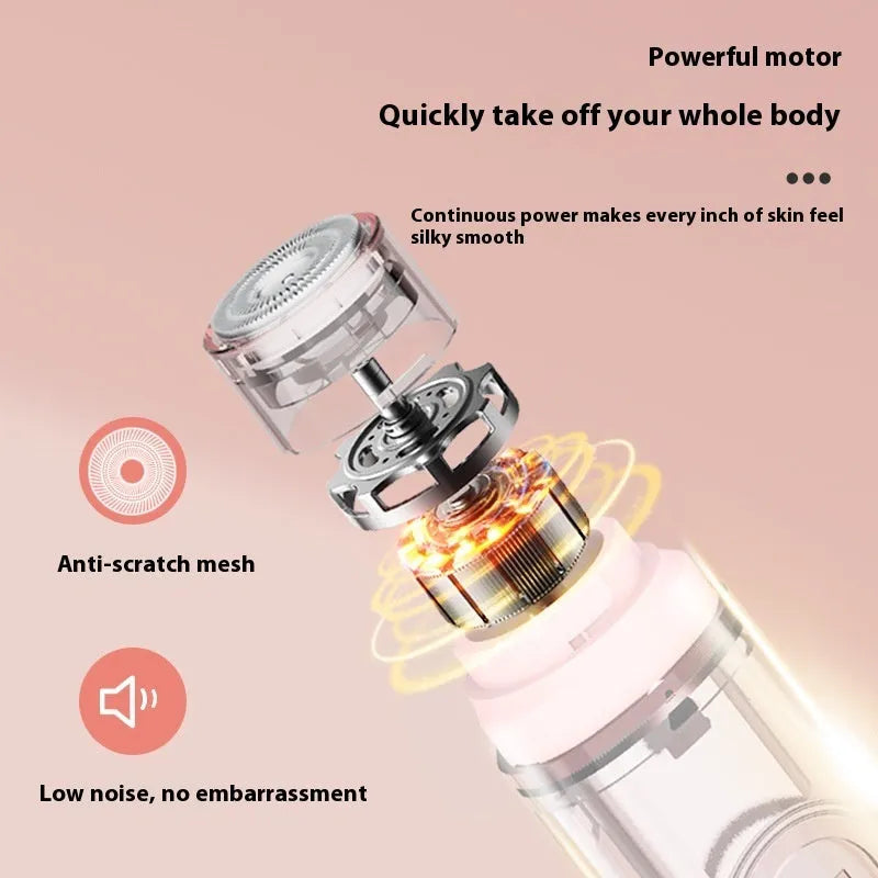Portable electric hair removal device in white or pink with USB charging cable