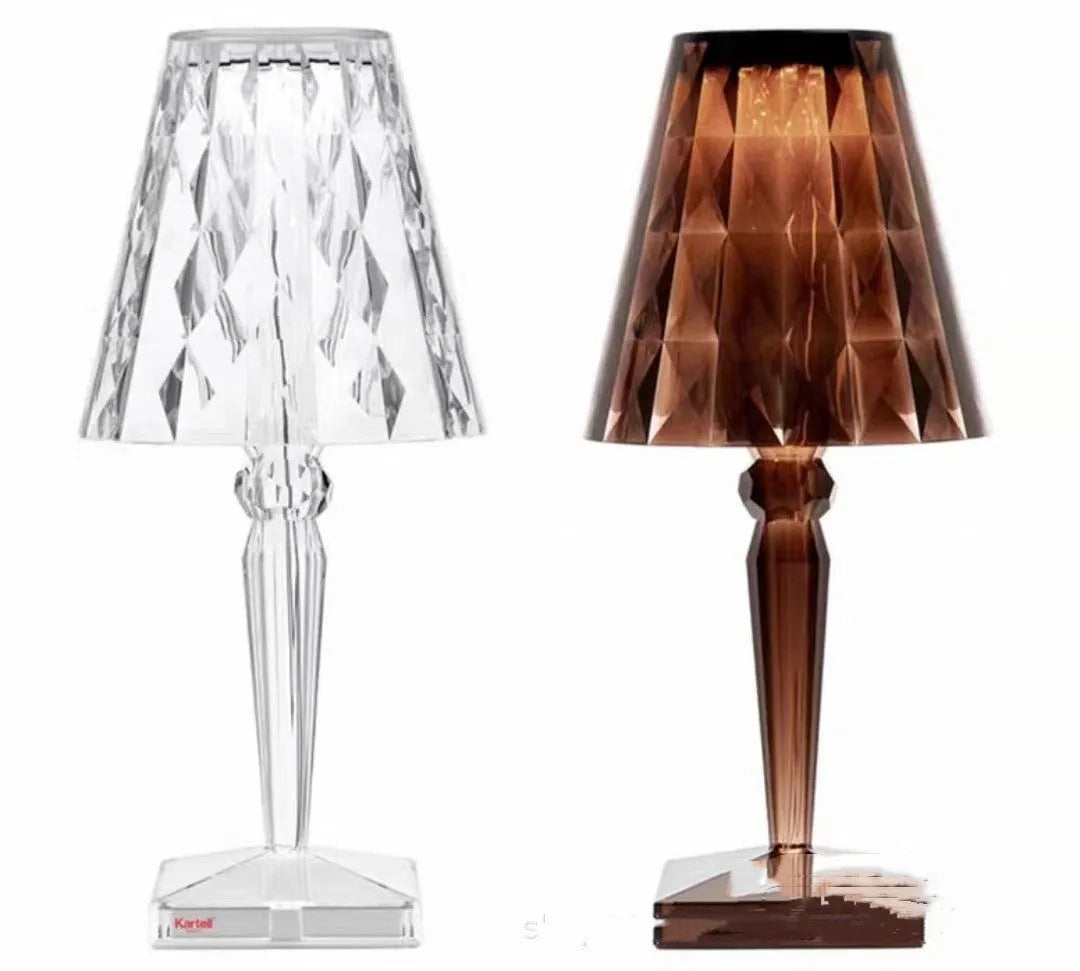 Rose gold portable touch night light on a surface, showing its acrylic body and modern design.