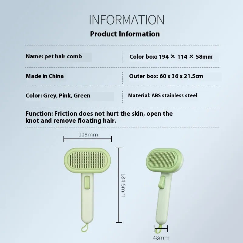 Large pet grooming comb with stainless steel blades in light green colour