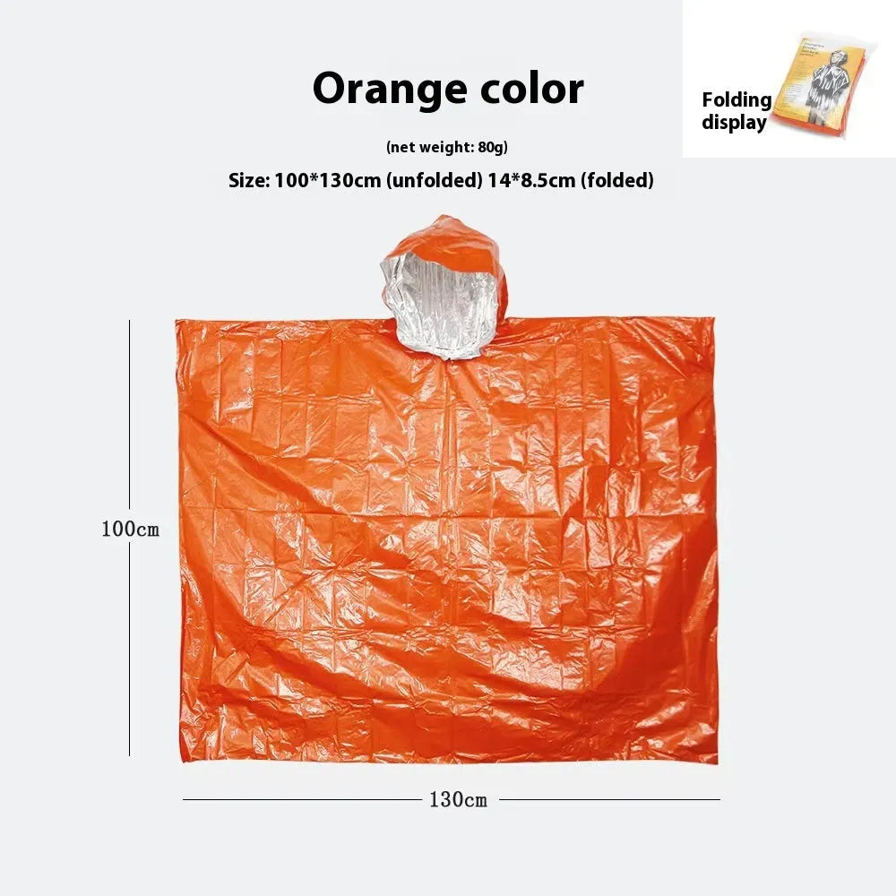 Marathon Wild multifunctional raincoat laid flat showing orange or army green colour and 100x130cm size