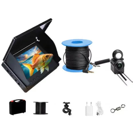 Underwater fishing camera system with 4.3-inch screen, wide angle lens, and LED night vision lights for boat and ice fishing