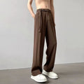 Thin straight black wide leg casual pants with loose fit and straight leg opening