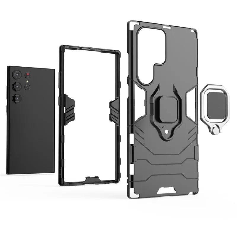 Black TPU PC drop-resistant phone case with kickstand bracket for Samsung Galaxy S23