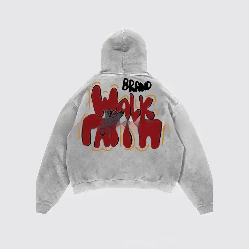 Granny Grey women's hoodie with vintage letter character print on the front.