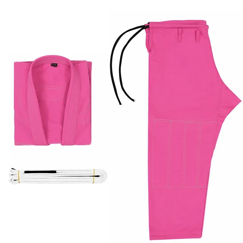 Brazilian Jiu-Jitsu gi uniform set in cotton blend fabric, showing colour options on a plain background.
