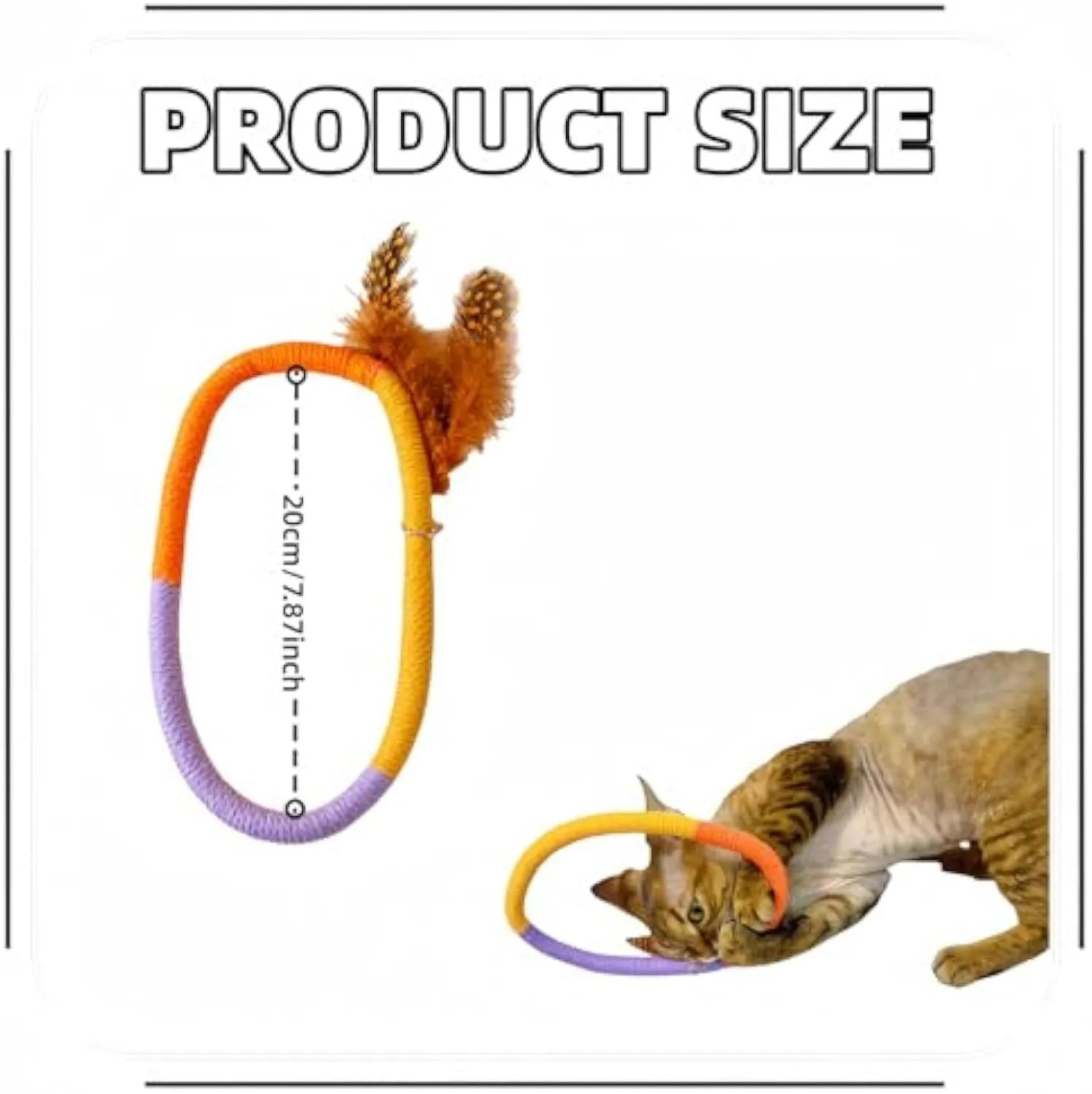 Green circular cotton rope cat toy with feathers and catnip for interactive play