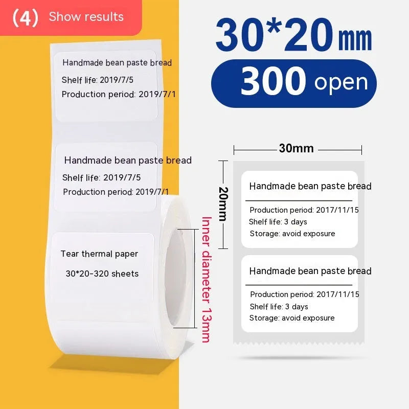 Roll of white 40x40mm thermosensitive paper adhesive labels for commercial labelling applications