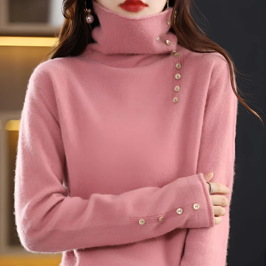 Women's core-spun yarn knitted bottoming shirt in light camel colour with 3D pattern