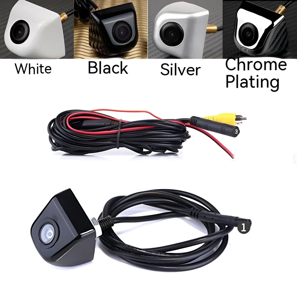 Black HD waterproof car rearview camera with metal shell and integrated cable