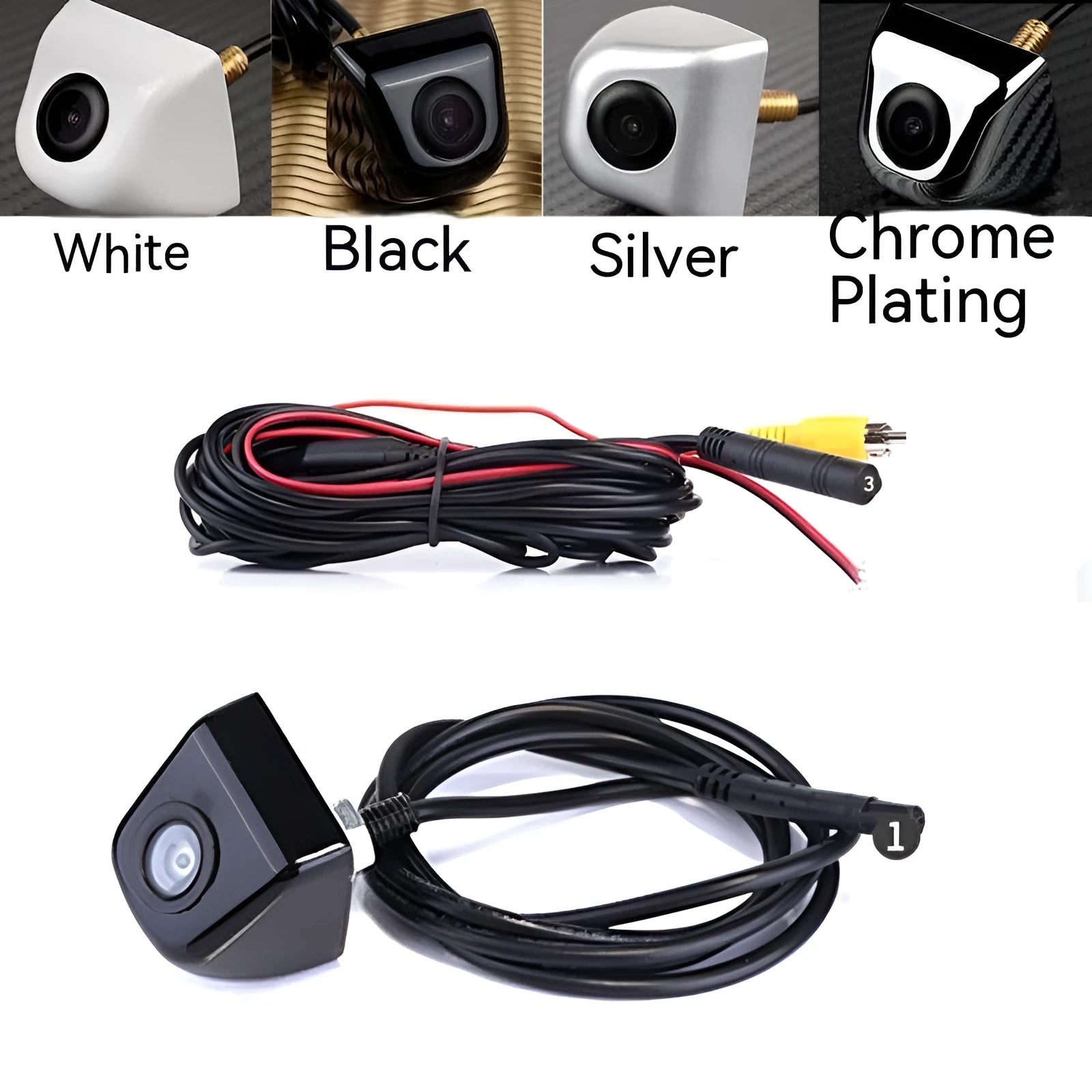 Black HD waterproof car rearview camera with metal shell and integrated cable