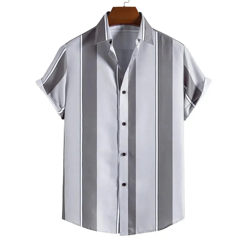 Men's casual polyester striped shirt in a colour option, front view, suitable for daily wear