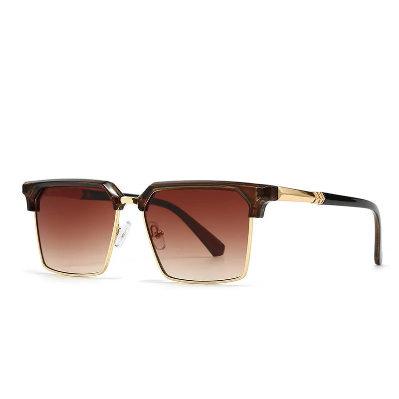 Men's square plastic sunglasses in a selection of six different colour options on display.