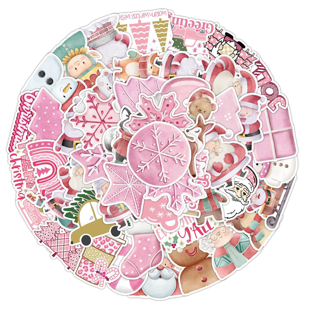 50 piece Christmas waterproof vinyl sticker pack with cute designs for cars and devices
