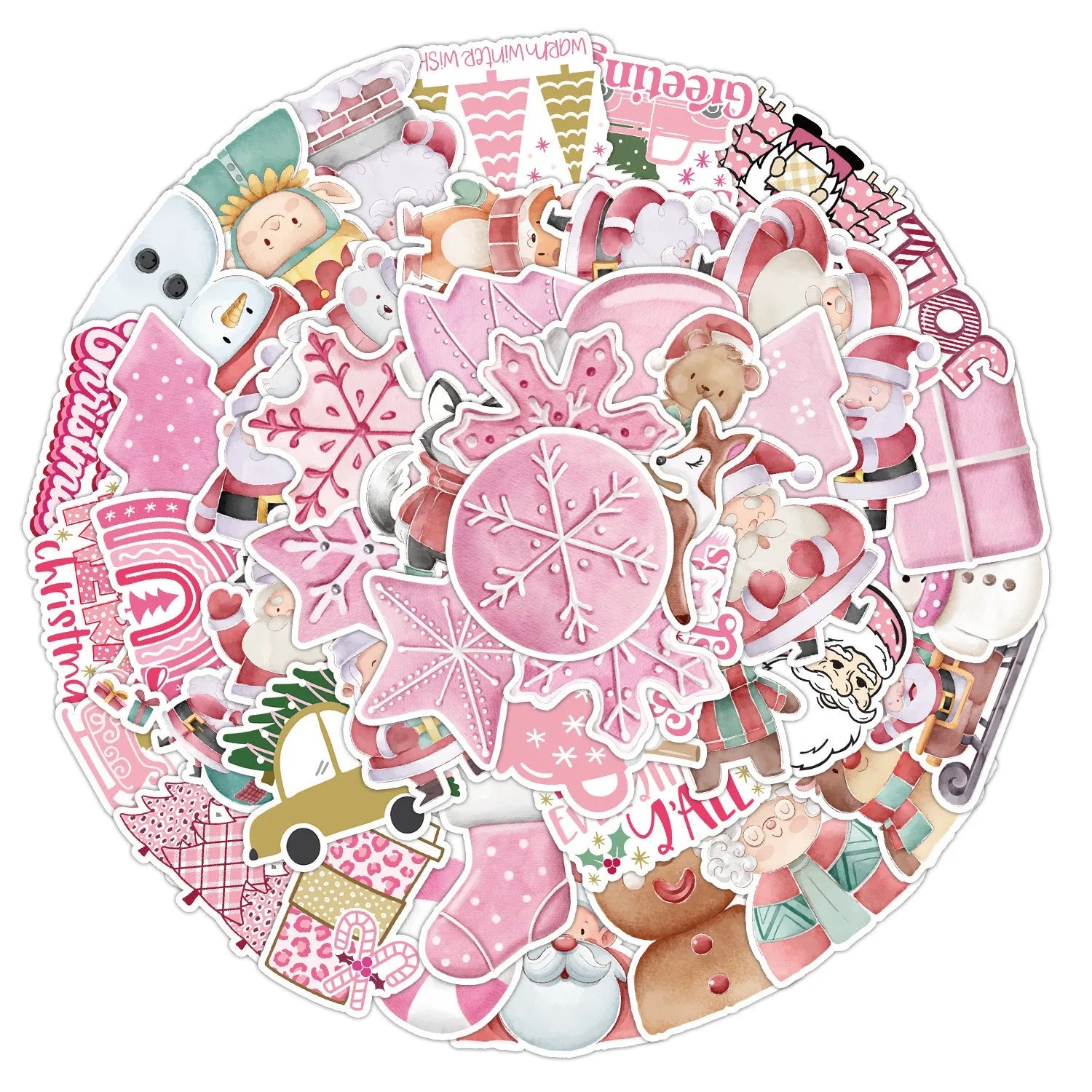 50 piece Christmas waterproof vinyl sticker pack with cute designs for cars and devices