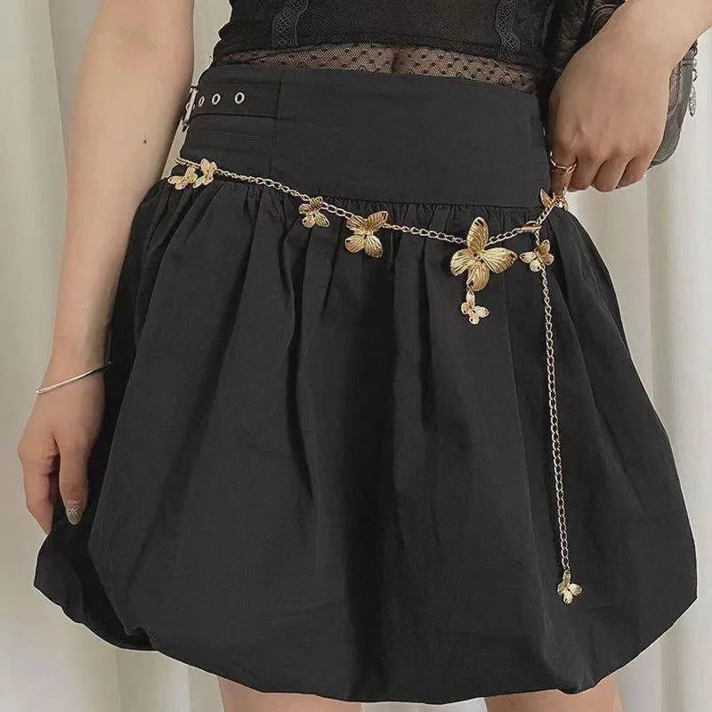 Golden butterfly waist chain accessory 104cm length alloy retro style women jewellery