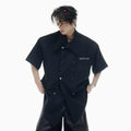 Men's loose fit casual short-sleeved summer shirt in blue colour with lapel collar