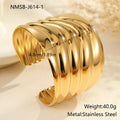 Women's wide wave design bracelet with geometric openings and gold plating finish