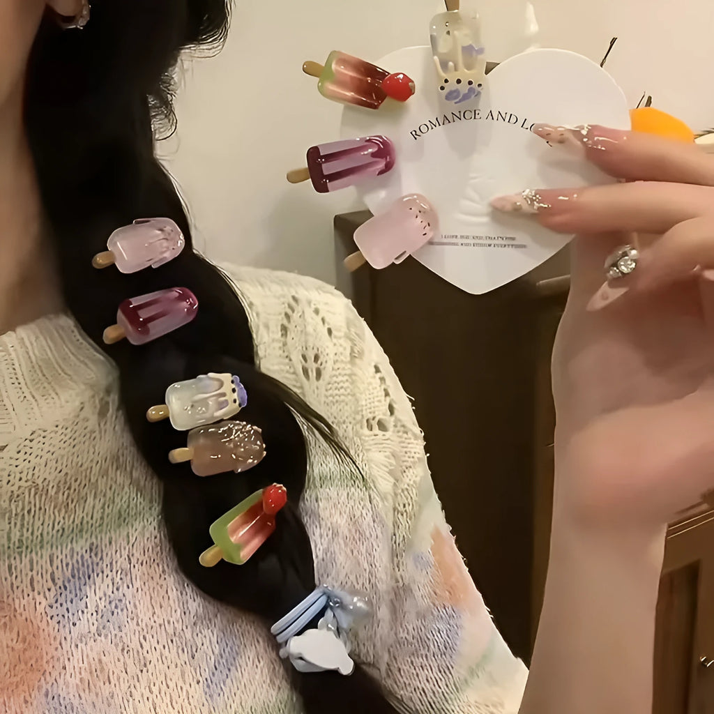 Cartoon ice cream design resin barrette hair clip for women in side clip style.