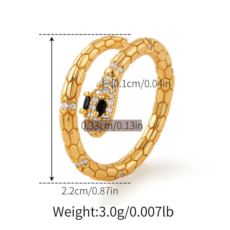 Adjustable snake finger ring with gold plating on copper and diamond treatment surface