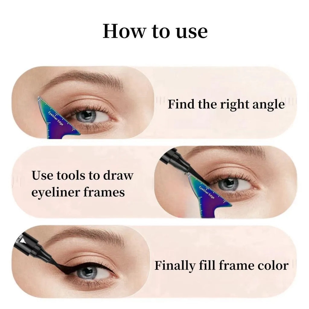 Pink 3-in-1 reusable eyeliner stencil for hooded eyes with winged eyeliner, eyebrow and contour templates