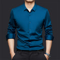 Seamless high elastic long sleeve anti-wrinkle shirt in black, front view, with stretch fabric