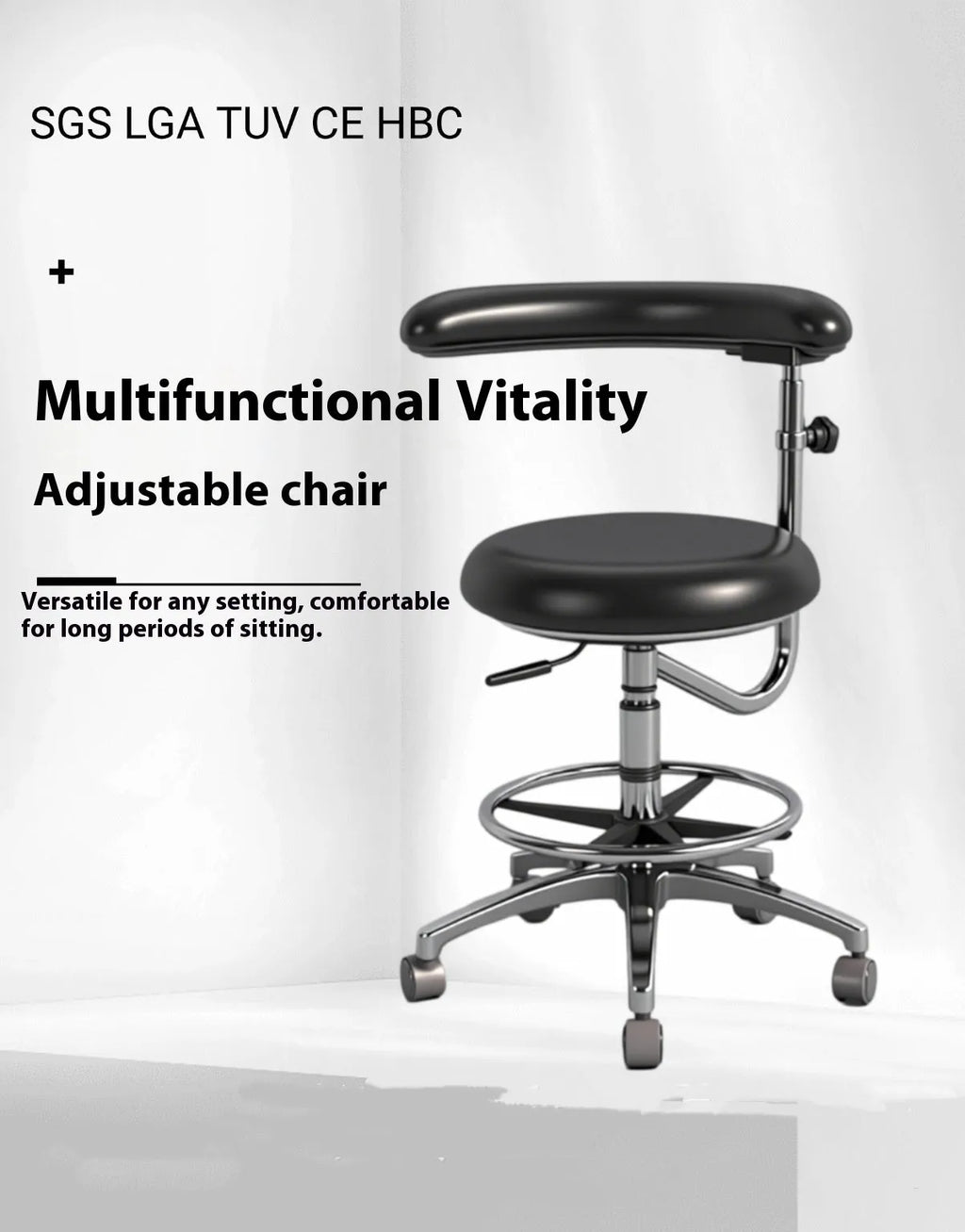 Black leather dental hospital chair with electric lift mechanism for dental clinic use