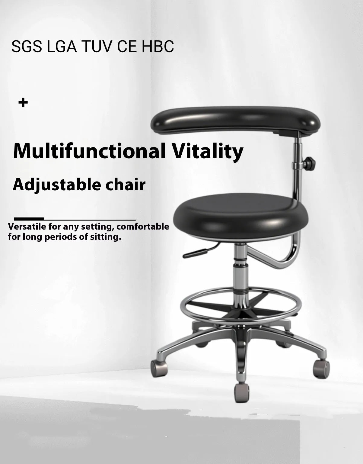 Black leather dental hospital chair with electric lift mechanism for dental clinic use