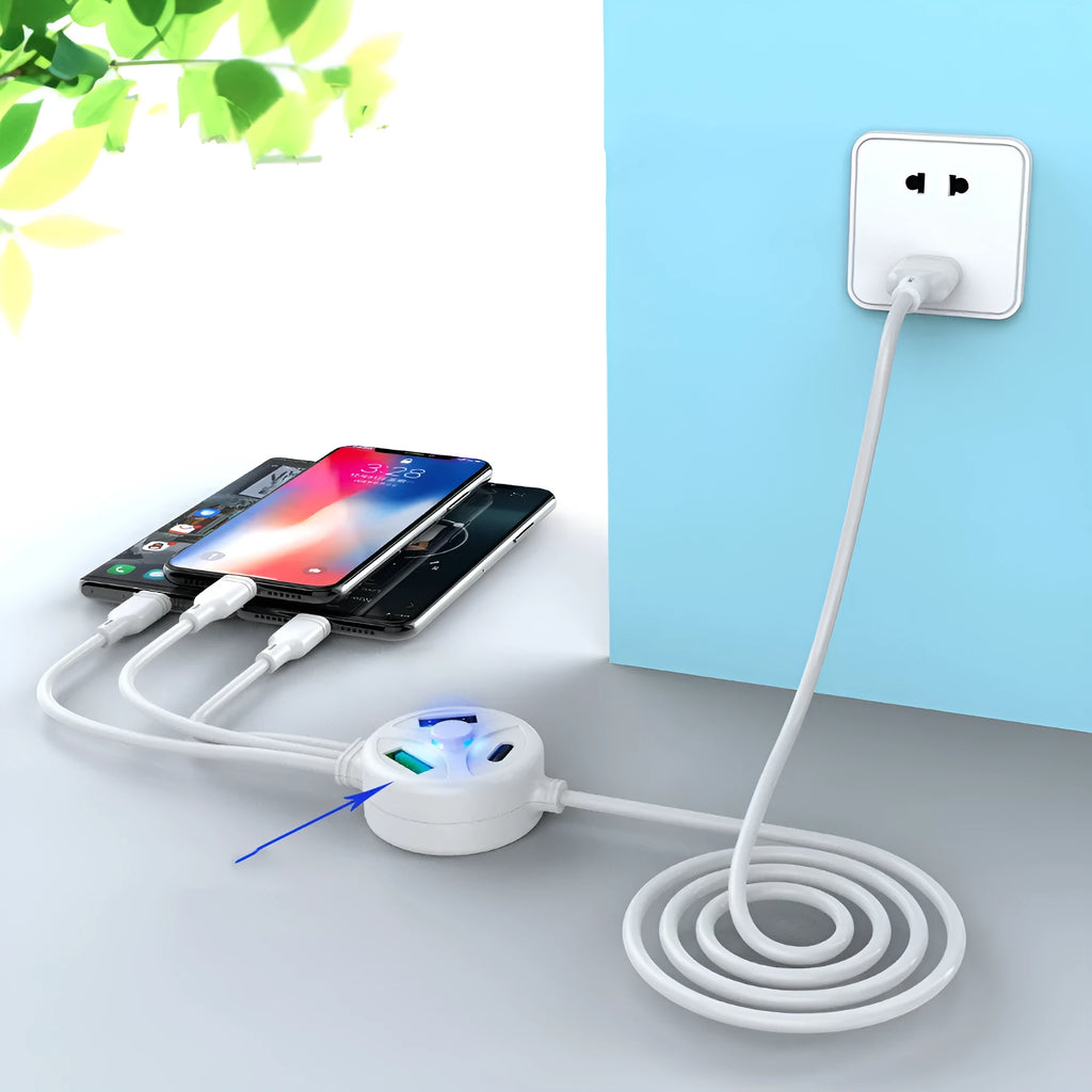 Multi-interface mobile phone charging cable with USB, Mini USB, Micro USB, and TYPE-C connectors