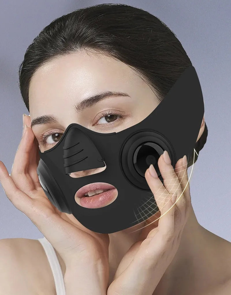 Black photon facial beauty mask device with LED light therapy and USB connection for home skincare treatments