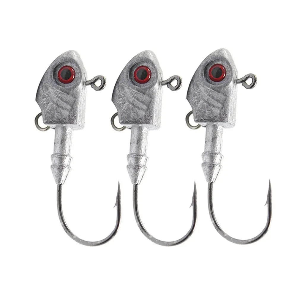 Fish-shaped lead head fishing hook in multiple weight options from 3.5g to 28g