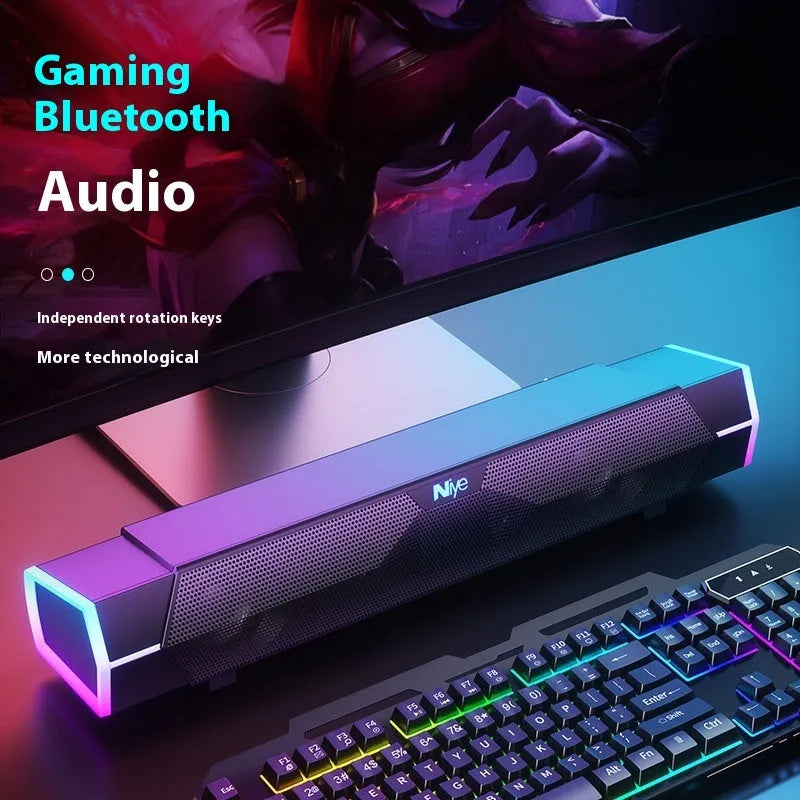 Bluetooth speaker with dual drivers and subwoofer in black finish for computer surround sound