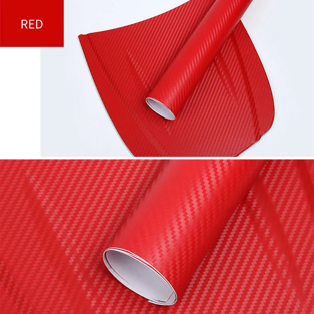 Roll of 3D textured carbon fibre sticker in multiple colours for car interior and exterior decoration.