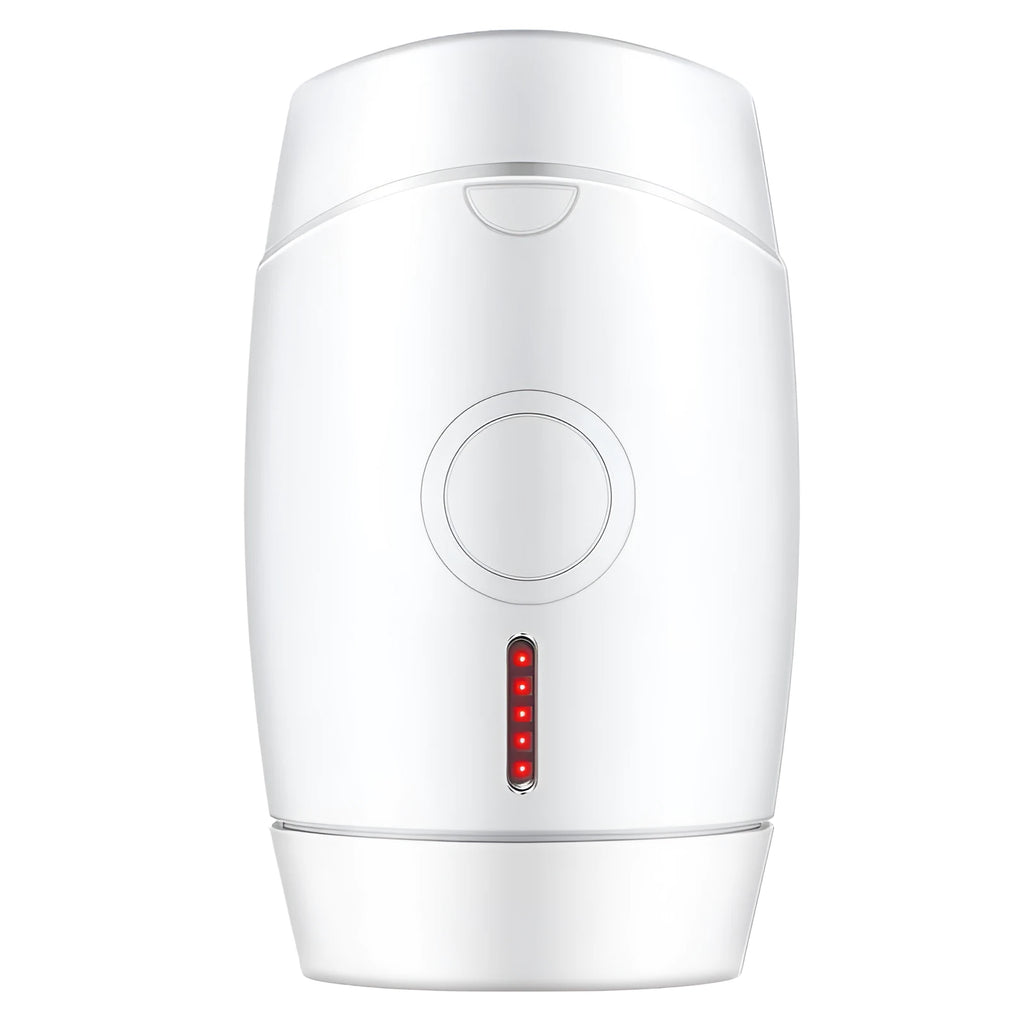 White home laser hair removal instrument with display and buttons on a compact unit.