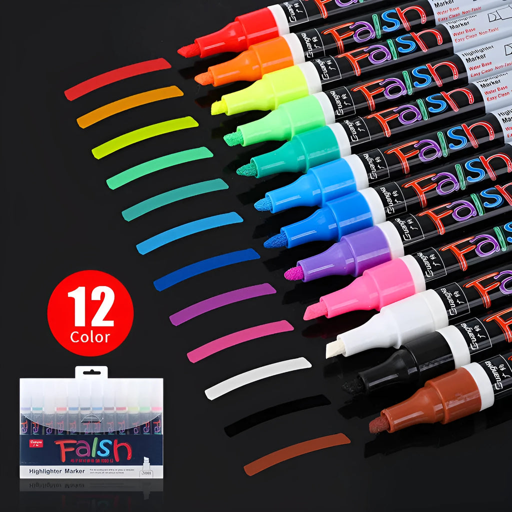 Electronic fluorescent board highlighter pen with 6mm chisel tip in oblique plastic shell