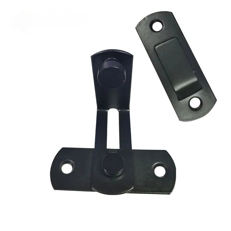American-style black carbon steel sliding door lock with stainless steel shackle for barn doors.