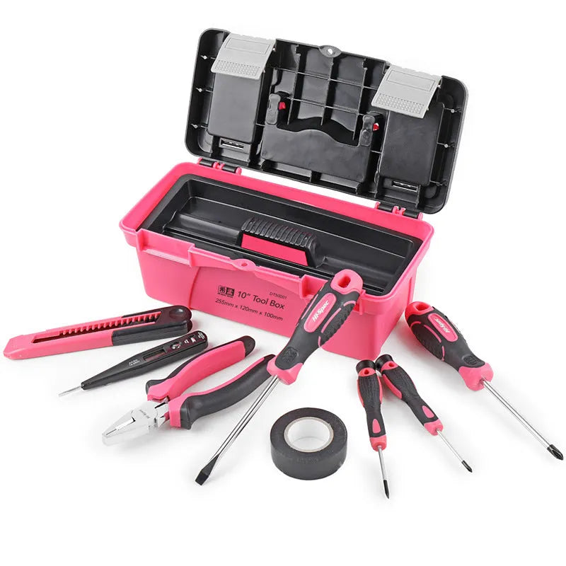 8-piece household tool kit with carbon steel screwdrivers and wire cutters in a 10-inch tool box