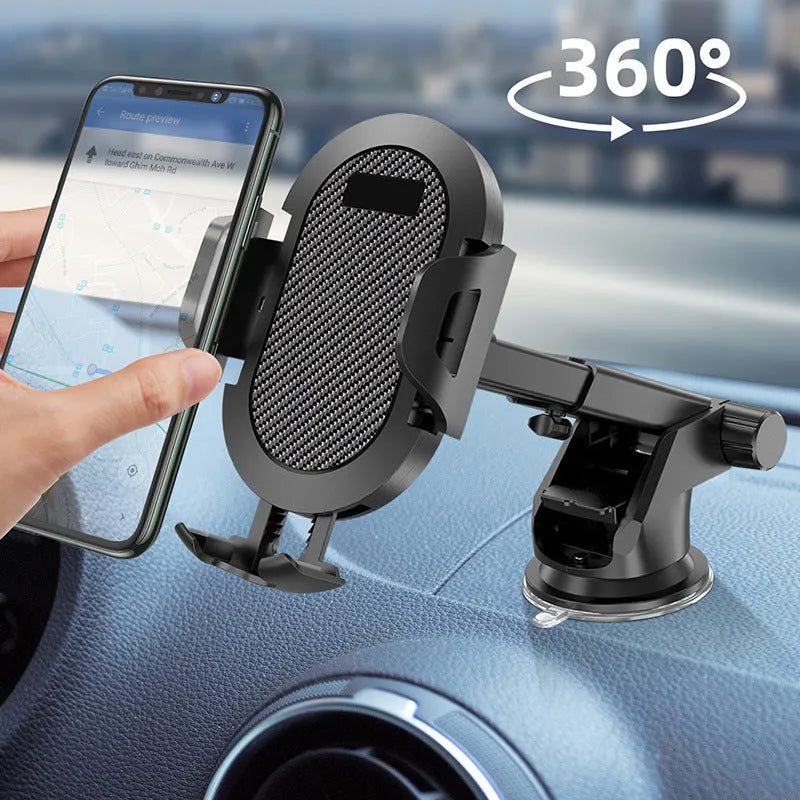 Auto lock car phone holder showing air vent mount and suction cup options