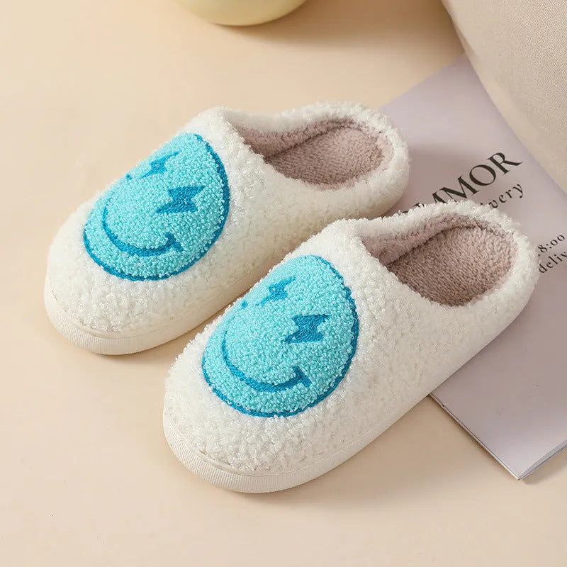Women's cartoon-themed plush home slippers with PVC sole in big love pattern