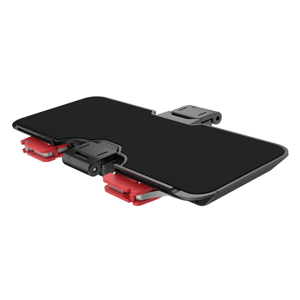 Black mobile phone gaming controller with adjustable trigger and telescopic clip for 67-87mm wide devices