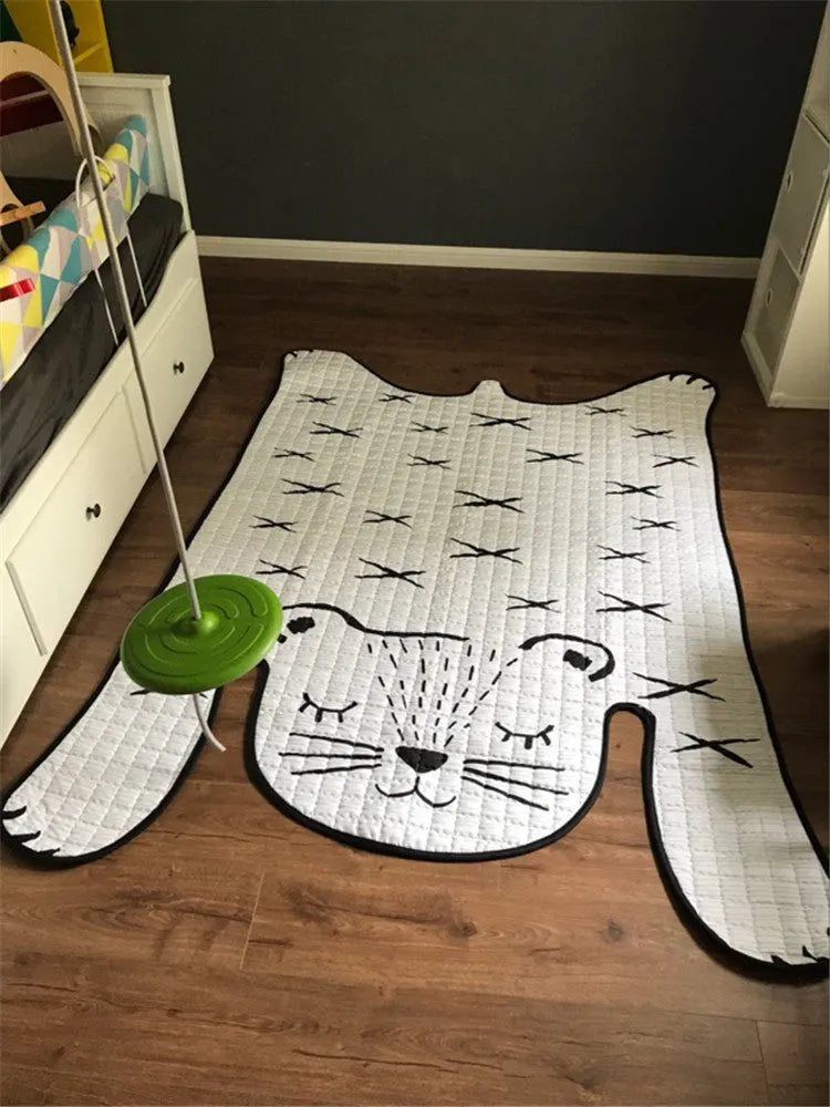 White tiger plush cotton play mat for children living room decoration L 130x190cm
