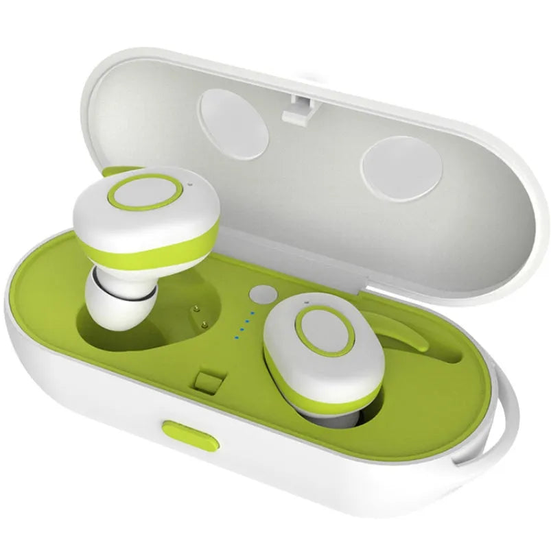 CSR Bluetooth wireless sports earbuds in black, green, red, and white colours showing in-ear TWS design