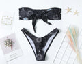 Black printed backless one-piece swimsuit for women