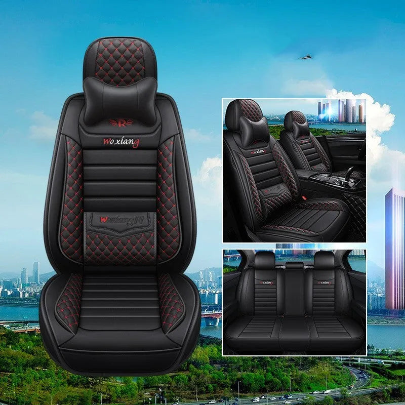 Red leather car seat cushion with high elastic sponge filling on a car seat.