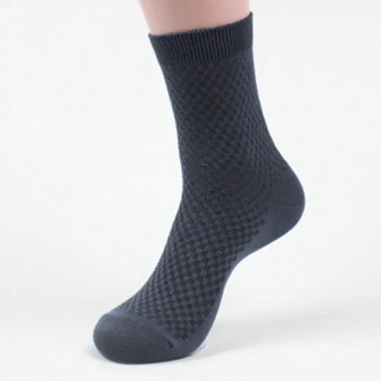 Men's bamboo fibre business socks showing small square pattern design in neutral colour options