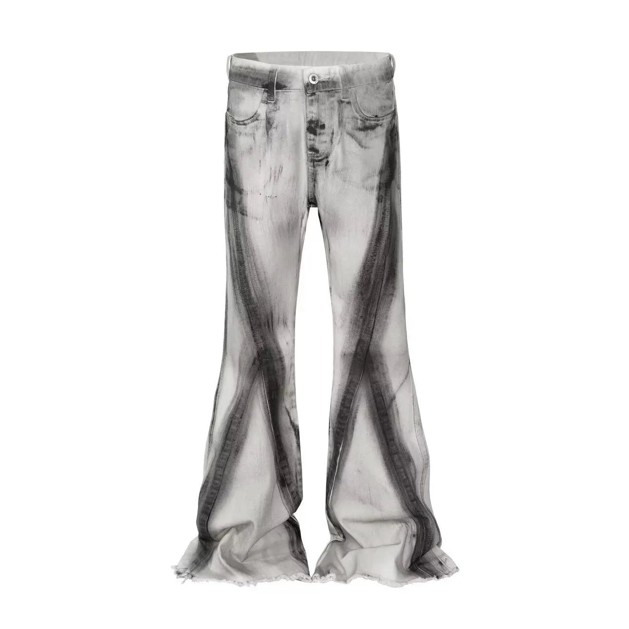 American street retro style heavy rough selvedge jeans with a black ribbon gradient wash on a mid-waist fit.