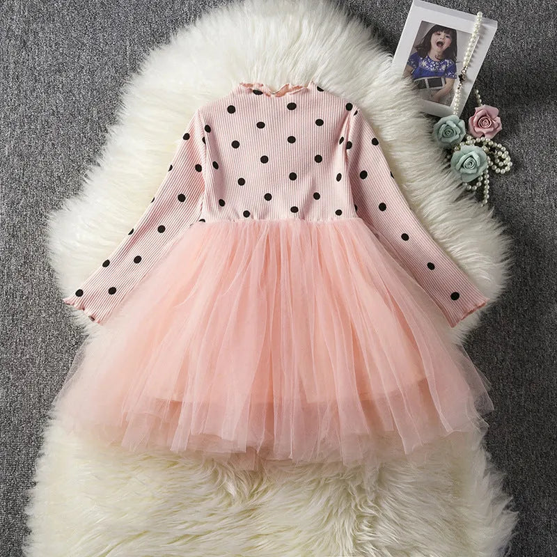 Girls long sleeve black tutu lace dress with lace trim for birthday parties.