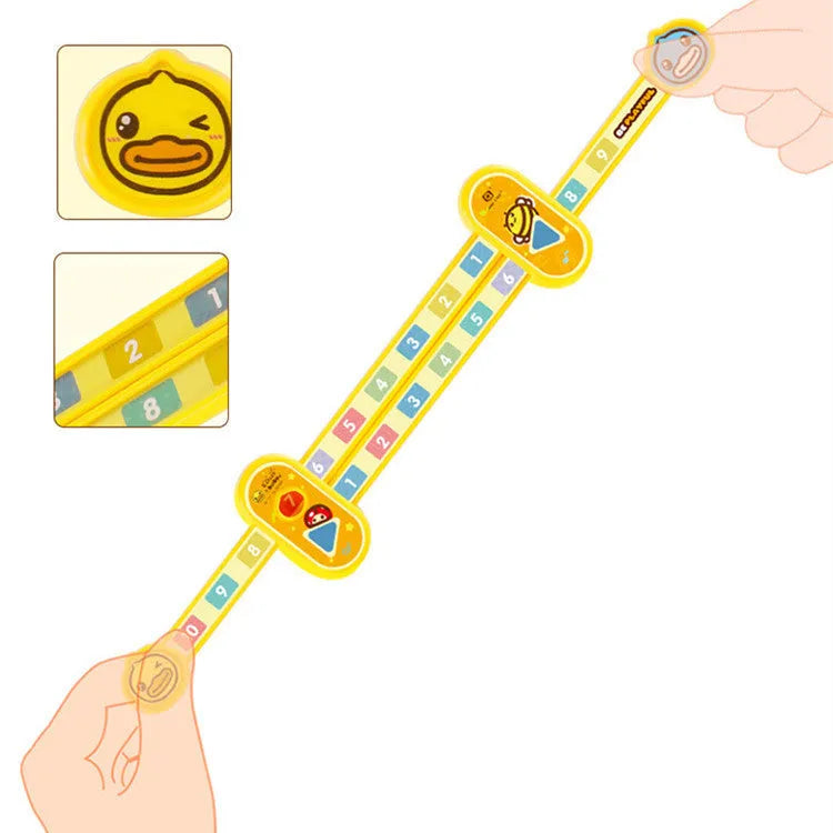 Yellow plastic cartoon digital decomposition ruler for children, measuring 24.5cm long